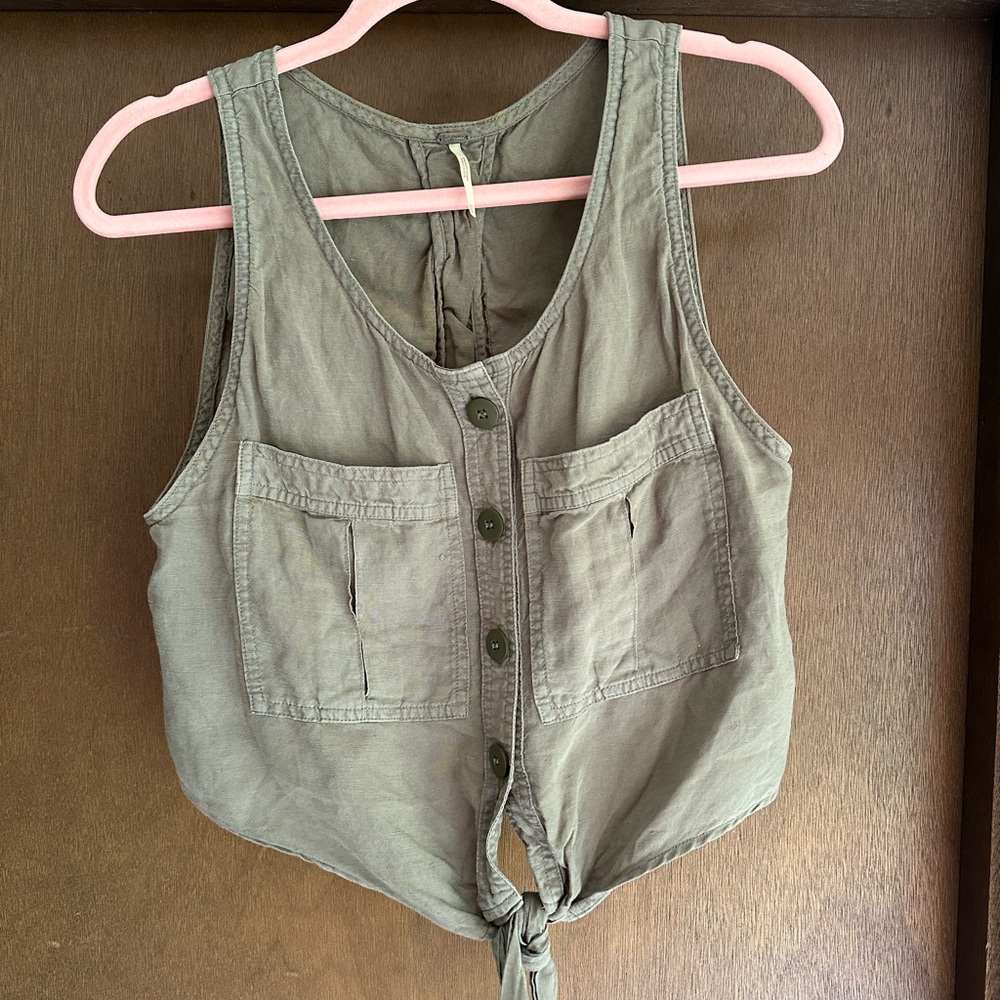 Free People Olive Green Button-Up Top